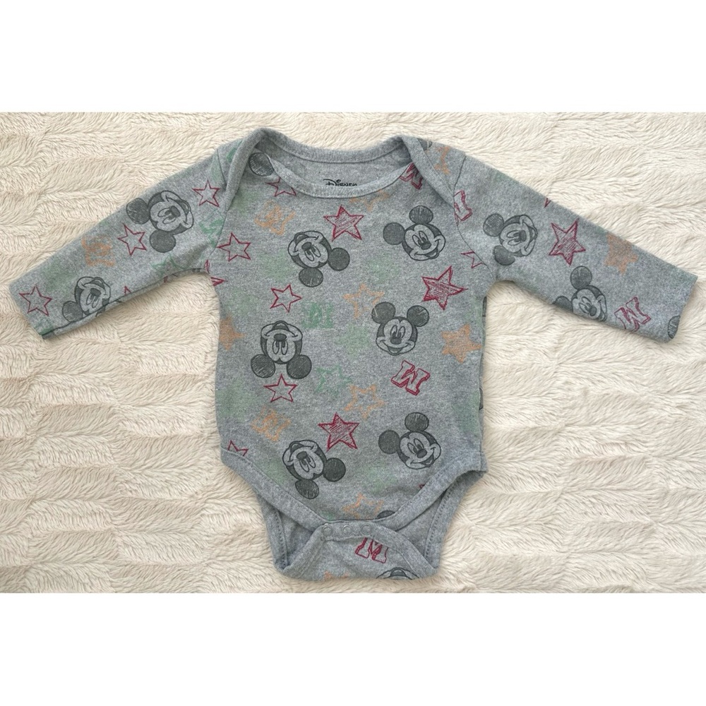 Disney baby Long Sleeved Gray Bodysuit with Mickey Mouse and Star Design